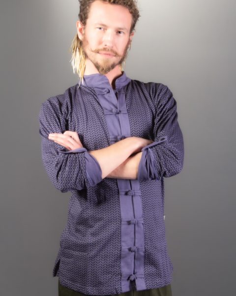 chemise à manche longue coton pima légère col mao couleur gris mauve bouton chinois