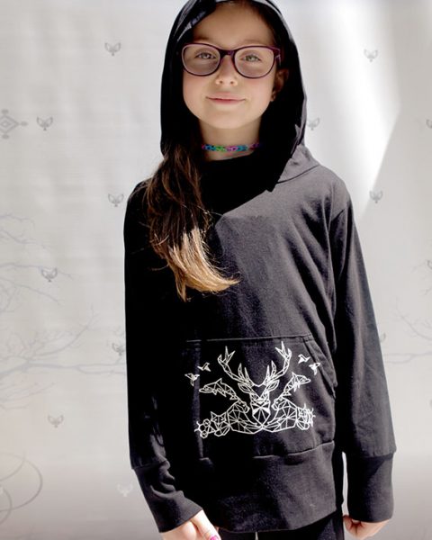 elemental hoodie chandail a capuchon pour enfant en coton pima noir avec imprime animaux