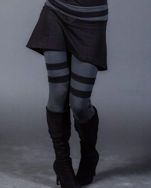 leggings trinité gris et noir avec triangle brodé leggings avec mini-jupe intégrée gothique leggings