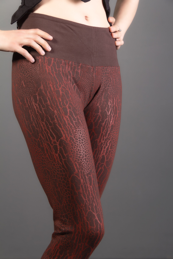 leggins brun imprimé rouge vêtement de fée de festival leggings de coton pour femme mode éthique ayam creation