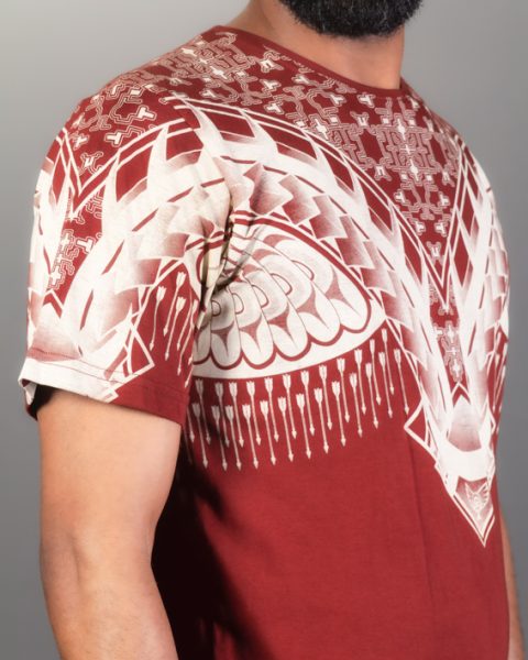 Man t-shirt 100% cotton shamanic geometry  earth warrior with indigenous prints ayam creation eco-spiritual clothing